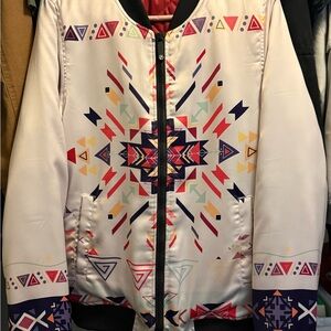 Men’s White Aztec-Print Bomber Jacket